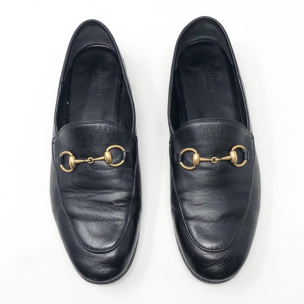 Gucci Brixton Horsebit Black Leather Round Toe Loafers Shoes